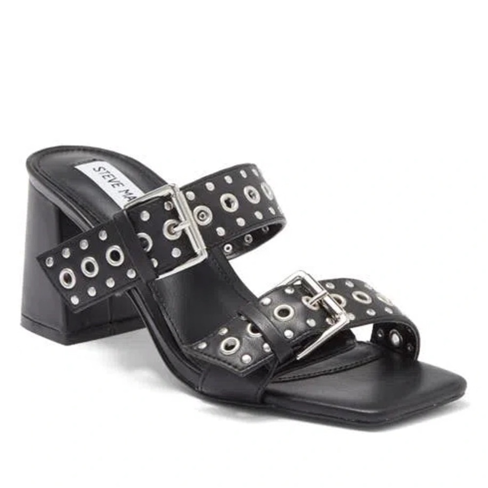Steve Madden Menna Black Grommet Heeled Sandals NWT